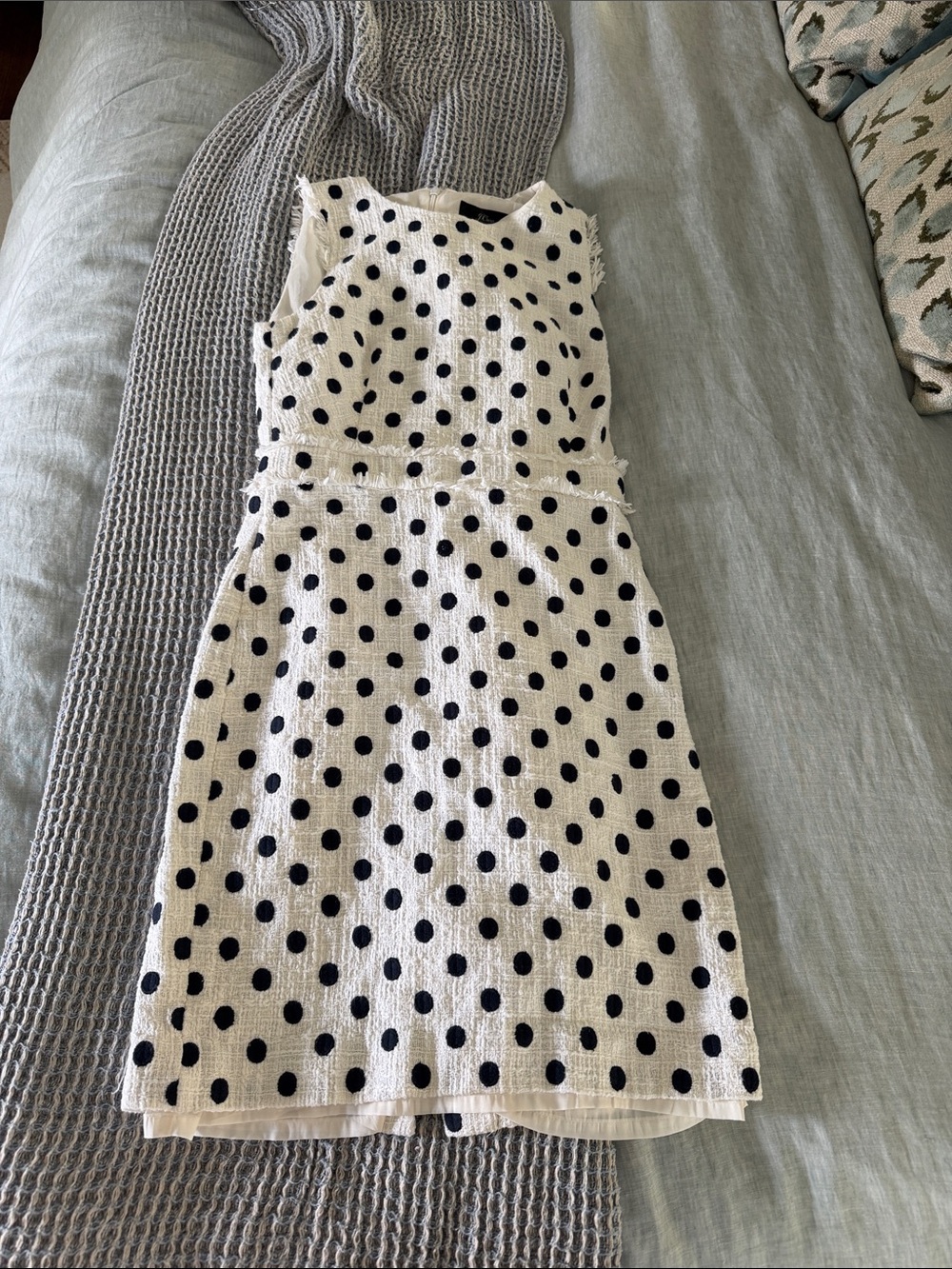 J. Crew White Textured Dress with Gray Accents